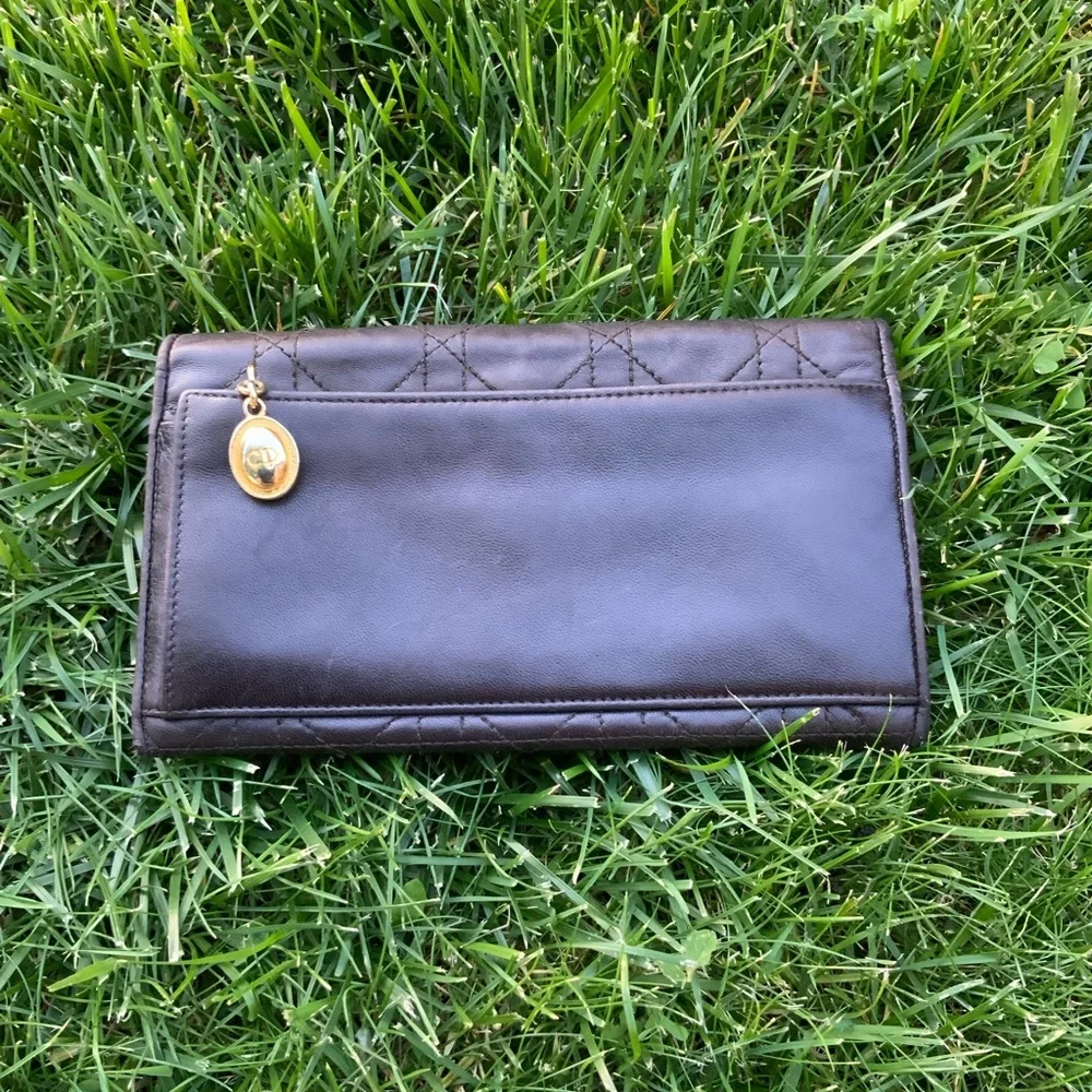 Christian Dior Vintage Cannage Long Wallet Black Leather Unisex.